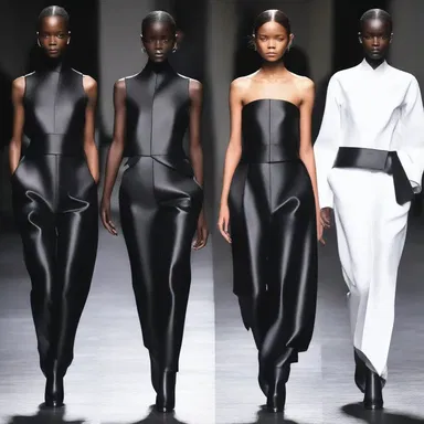 The designer showcased a collection inspired by the concept of ill health, using dark colors and structured silhouettes.