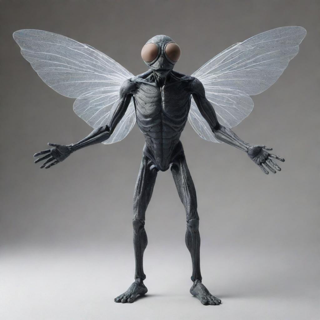 A humanoid figure with wings, reminiscent of a fly, humorously rubbing his hands together in a typical fly manner.