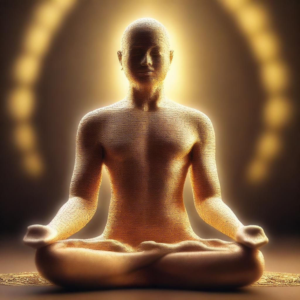 A digital art image illustrating a human figure radiating with a soft, golden glow