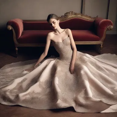 The supermodel decided to lie around in her luxurious designer gown during the fashion photoshoot.