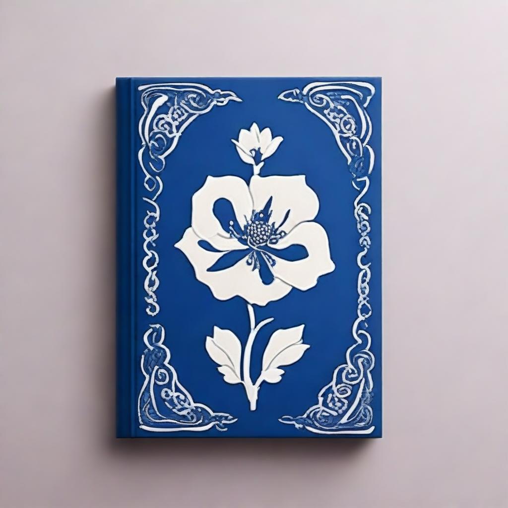 The image displays a high-quality Kyrgyz book cover, beautifully decorated with dark blue and white magnolia flower ornaments