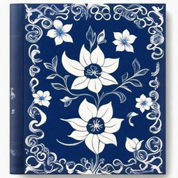 The image displays a high-quality Kyrgyz book cover, beautifully decorated with dark blue and white magnolia flower ornaments