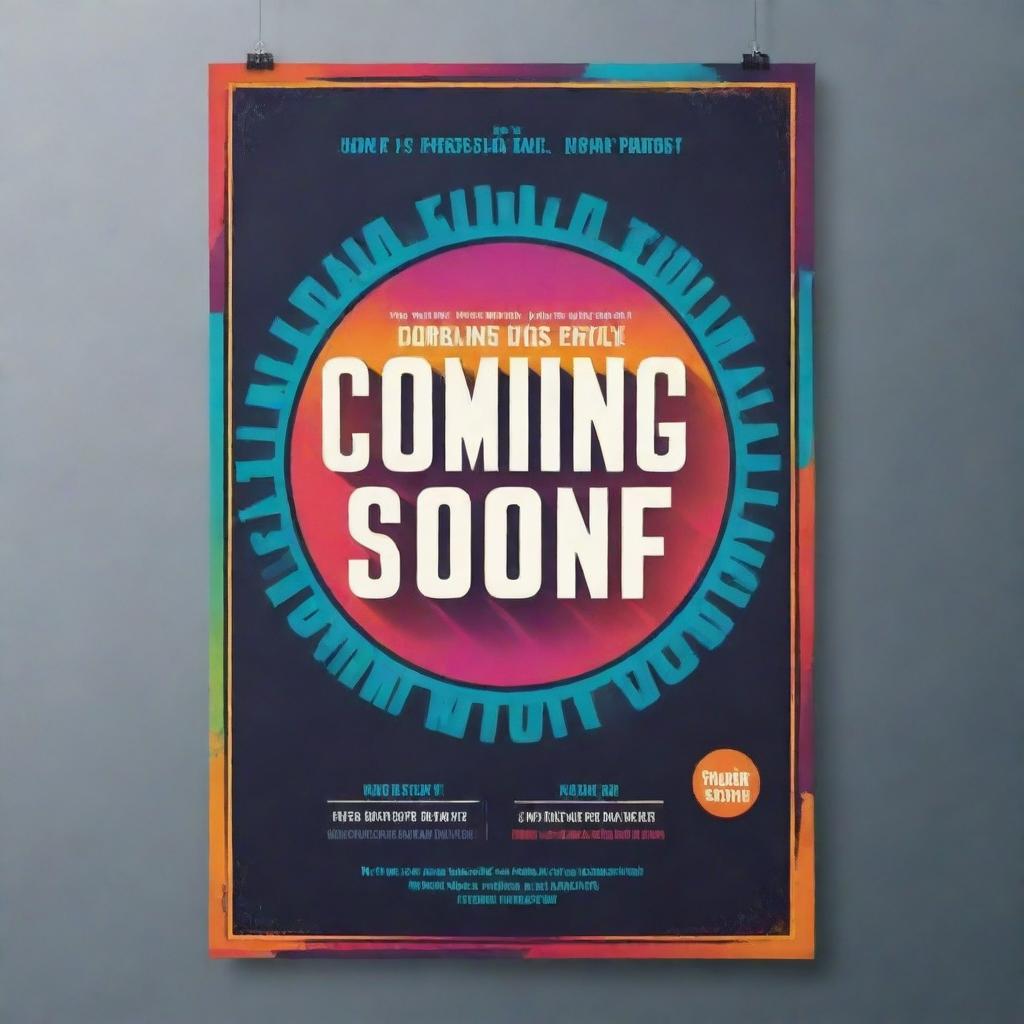 Create a visually striking 'Coming Soon' poster with captivating typography and colours.