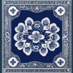 A high-quality image of a book from Turkmenistan, beautifully decorated with dark blue and white magnolia flower ornaments