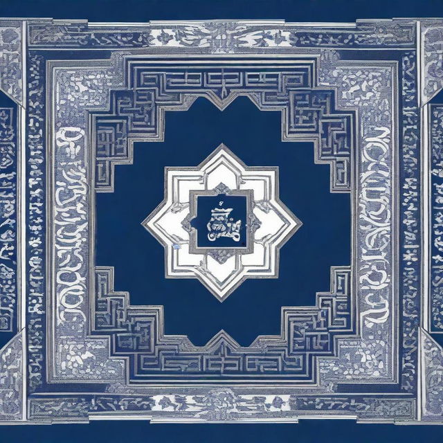 A high-quality image of a book from Turkmenistan, beautifully decorated with dark blue and white magnolia flower ornaments