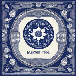 A high-quality image of a book from Turkmenistan, beautifully decorated with dark blue and white magnolia flower ornaments