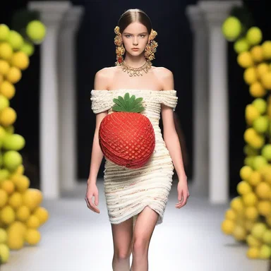 The runway model walked down the catwalk carrying a glamorous cherimolla-shaped handbag, showcasing the fruit's influence on the latest fashion trends.