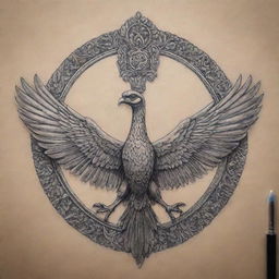 Design a highly detailed tattoo featuring the Faravahar, an iconic Iranian symbol, incorporating elements of Persian art and culture.