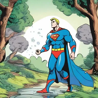 In the comic strip, the superhero's powers are enhanced when he comes into contact with the mystical dewdrops from a hidden garden.