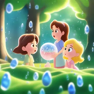 In the animated cartoon, the characters wake up to a magical world covered in dew, with each drop glistening in the sunlight.