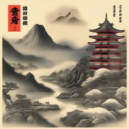 A high-quality digital art illustration of a book cover titled “忽有山河大地——龚贤笔下的金陵”, published by “九乡河文理学院出版社”