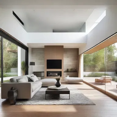 The displacement of walls in this modern house design creates an open and spacious living area.