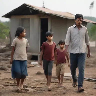 The film tells the story of a family's displacement, forced to leave their home due to a natural disaster.