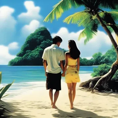 In the movie, the protagonist's sudden displacement to a beautiful, secluded island became the setting for their romantic rendezvous.