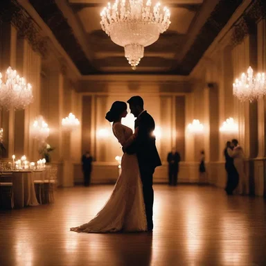 They gazed into each other's eyes, their lips meeting in a passionate kiss, as they danced on the bottommost floor of the dimly lit ballroom.