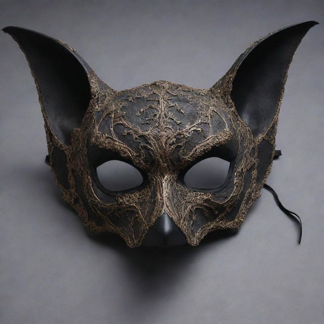 An intricately designed bat mask, featuring lifelike details, combining elements of mystery and elegance.