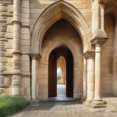 The writer described the entrance of the castle with its magnificent lancet arches in great detail.