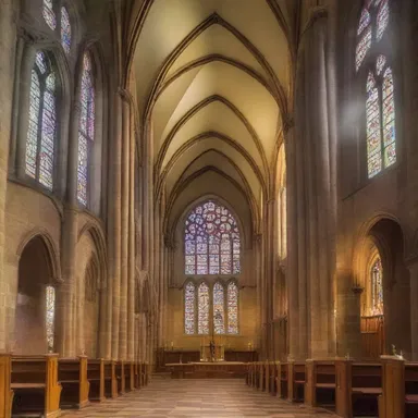 The stained glass windows in the church featured lancet arches, creating a sacred and spiritual atmosphere.