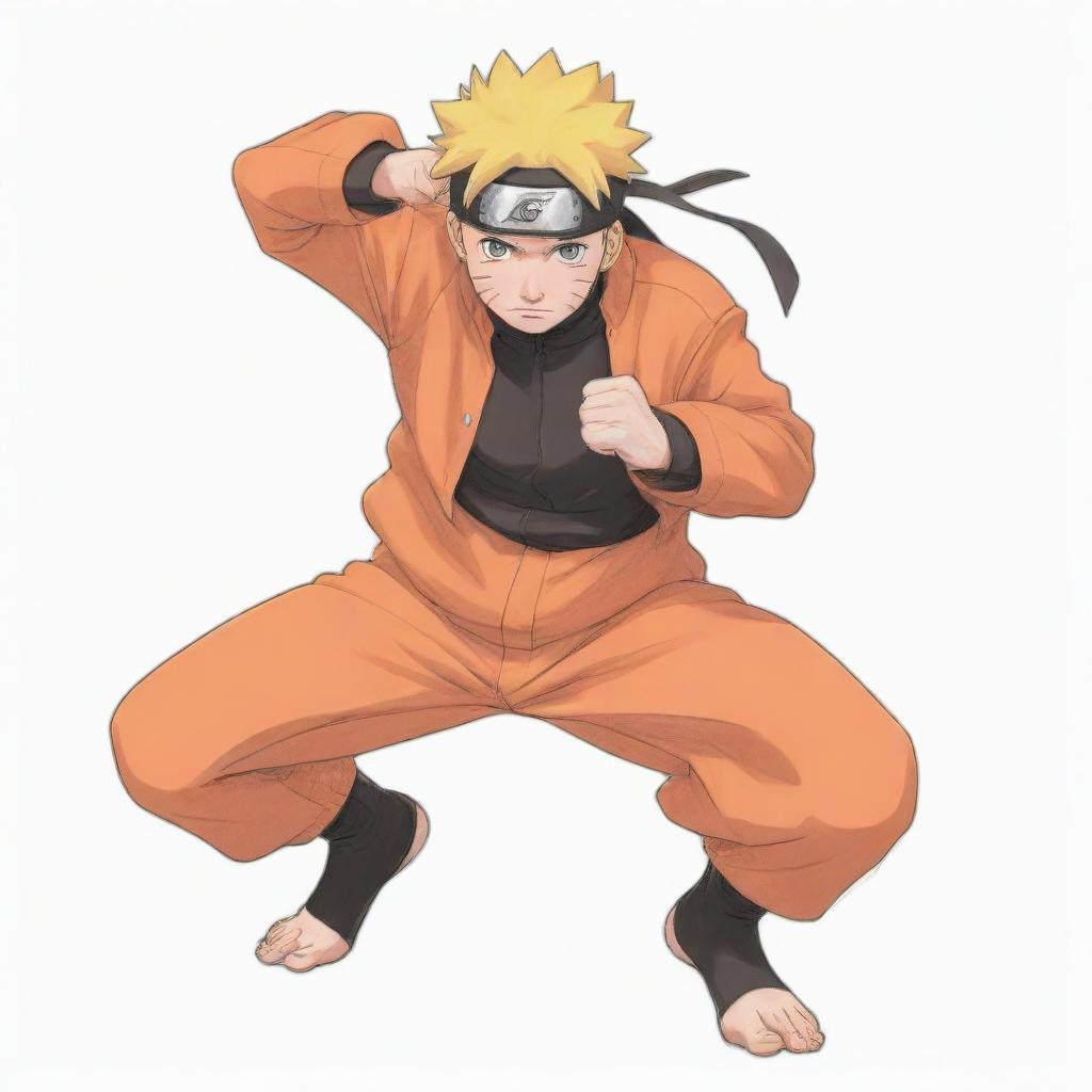 Sketch of Naruto Uzumaki, the anime character, in his classic orange and black attire, striking a dynamic pose.