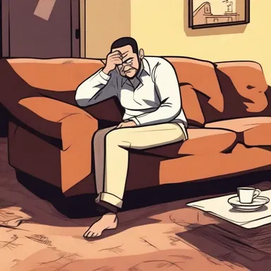 The animated character slumped dejectedly on the couch, feeling defeated after failing to catch the antagonist once again.