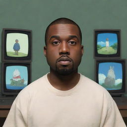 A 3D inspired image of Kanye West in Studio Ghibli's distinctive animation style.