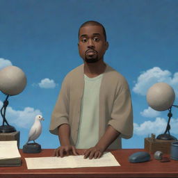 A 3D inspired image of Kanye West in Studio Ghibli's distinctive animation style.