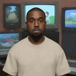 A 3D inspired image of Kanye West in Studio Ghibli's distinctive animation style.