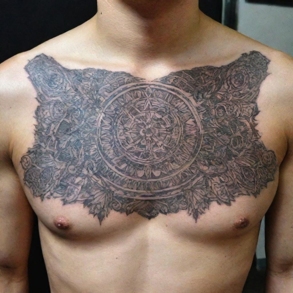 Intricate tattoo design on the chest