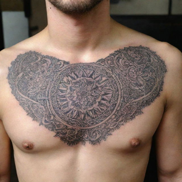 Intricate tattoo design on the chest