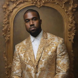 Rococo style painting of Kanye West exuding opulence with a golden aesthetic