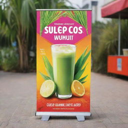 A colorful and appealing sales banner showcasing a delicious sugarcane juice, with vibrant graphics and bold text.