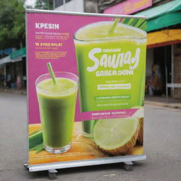 A colorful and appealing sales banner showcasing a delicious sugarcane juice, with vibrant graphics and bold text.