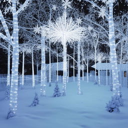 Ethereal, majestic fantasy scene at the North Pole during Christmas, with a harmony of glowing lights, elves, snowflakes, and Santa's workshop.