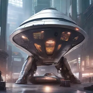 Deep in the futuristic city, a technologically advanced smithy used lasers and plasma hammers to shape metal into sleek and powerful spacecraft.