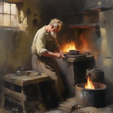 The renowned artist found inspiration in the old, rustic smithy, capturing the beauty of the blacksmith's craft in a stunning oil painting.
