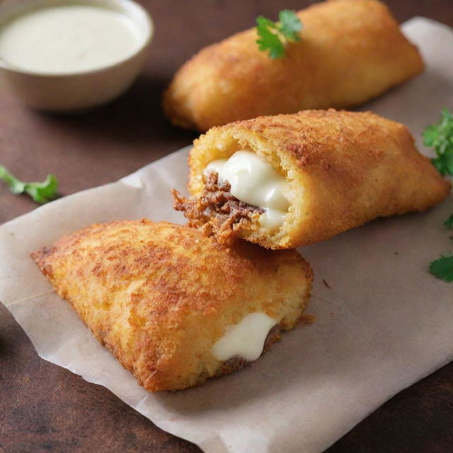 Crispy fried risol filled with creamy, rich mayonnaise