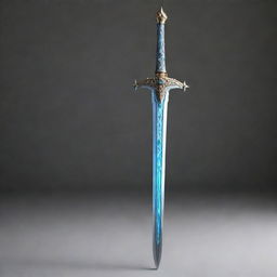 A majestic, shining Excalibur sword, with a beautifully detailed hilt and sharp blade that glimmers under an ethereal light.