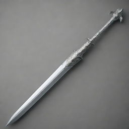 A majestic, shining Excalibur sword, with a beautifully detailed hilt and sharp blade that glimmers under an ethereal light.