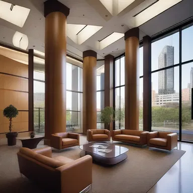 The trial attorney's office had an impressive architectural design, with floor-to-ceiling windows and modern furniture.