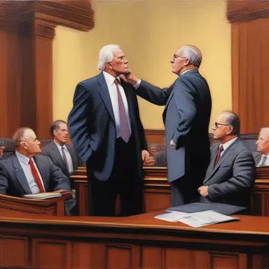 The painting depicted a trial attorney passionately defending their client in a courtroom.