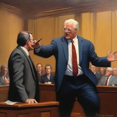 The painting depicted a trial attorney passionately defending their client in a courtroom.