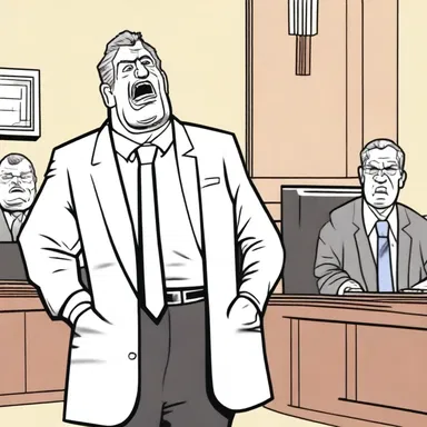 In the cartoon, the trial attorney wore a sharp suit and argued loudly in front of the judge.