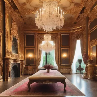 The luxurious mansion was filled with deliriously extravagant chandeliers, giving the space a regal and opulent feel.