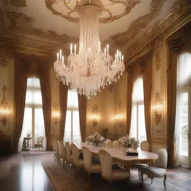 The luxurious mansion was filled with deliriously extravagant chandeliers, giving the space a regal and opulent feel.