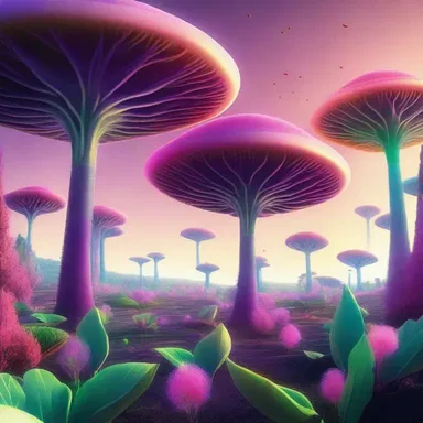 In a distant future, the alien flora on the foreign planet had paripinnate leaves that glowed in vibrant colors, creating a surreal sci-fi landscape.