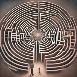 A high-quality digital art image that depicts the concept of '100 Cognitive Biases: Navigating the Labyrinth of the Mind'