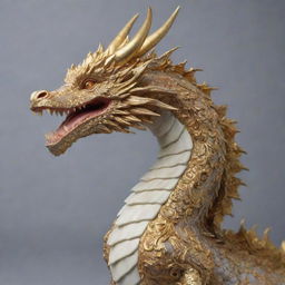 A hyper-realistic 3D rococo dragon with intricate gold details, embodying a majestic aesthetic.