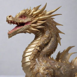 A hyper-realistic 3D rococo dragon with intricate gold details, embodying a majestic aesthetic.