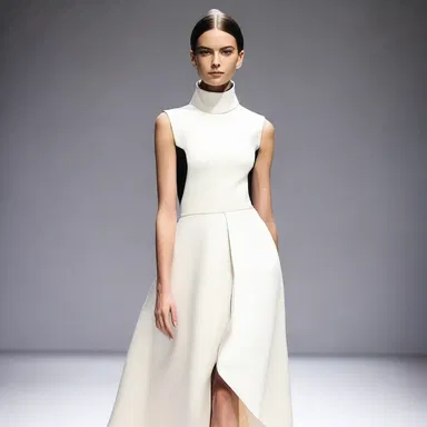 The fashion designer created a dress with a relieved collar that stood out from the rest of the outfit.