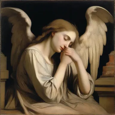 The painting depicted a scene of a weeping woman being relieved of her sorrow by a comforting angel.
